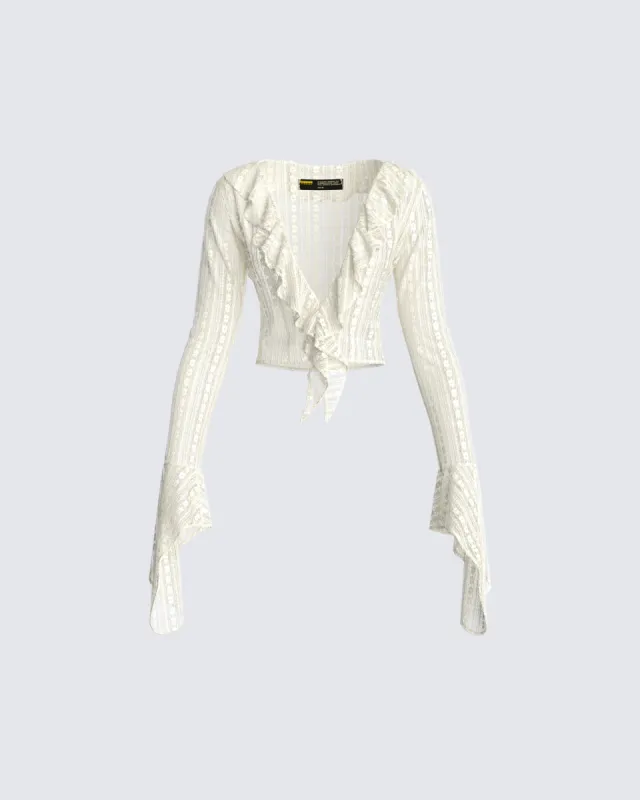 Maeve Ivory Lace Ruffle Top sold by Finesse