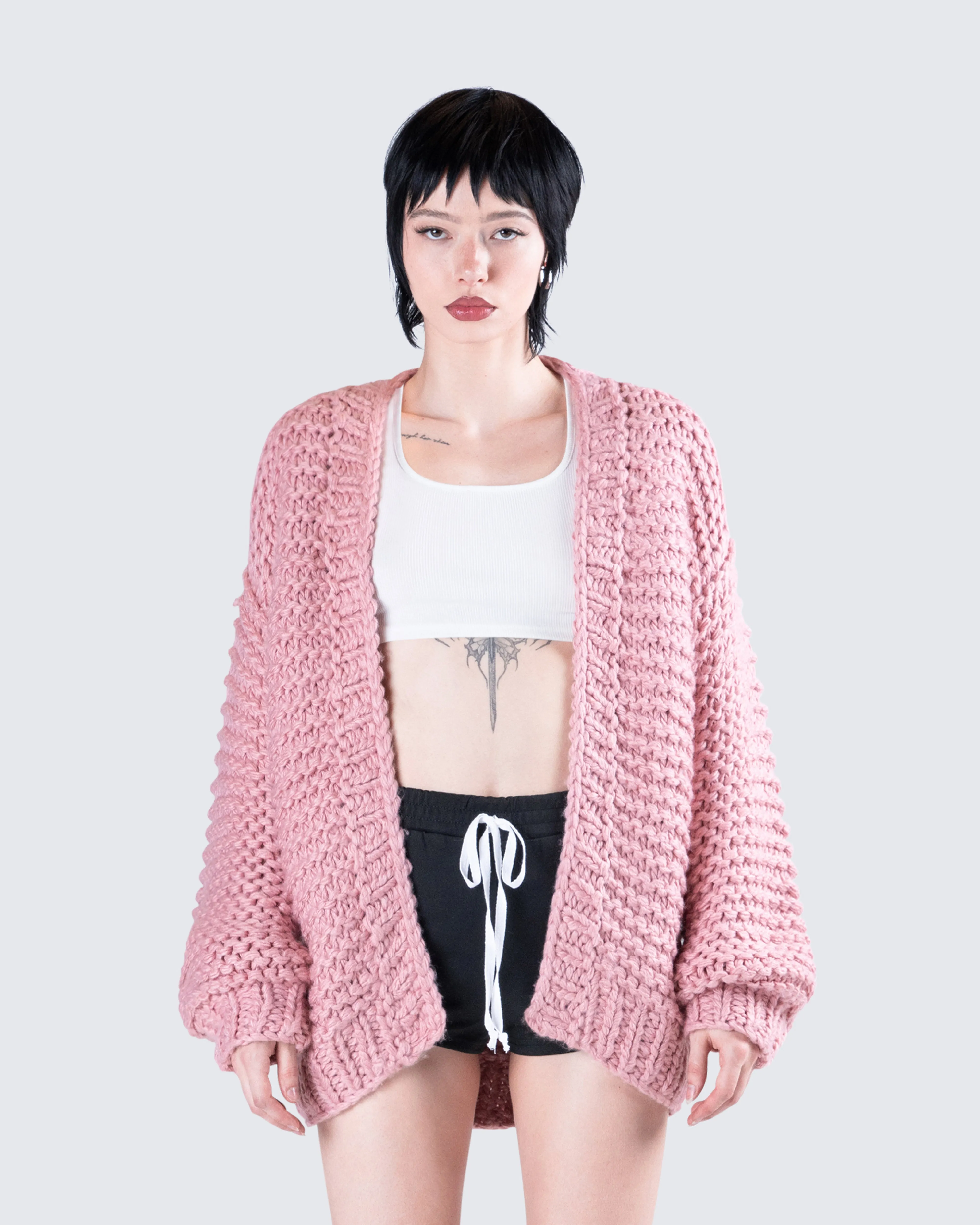 Blaise Pink Chunky Hand Knit Cardigan sold by Finesse product image thumbnail 4