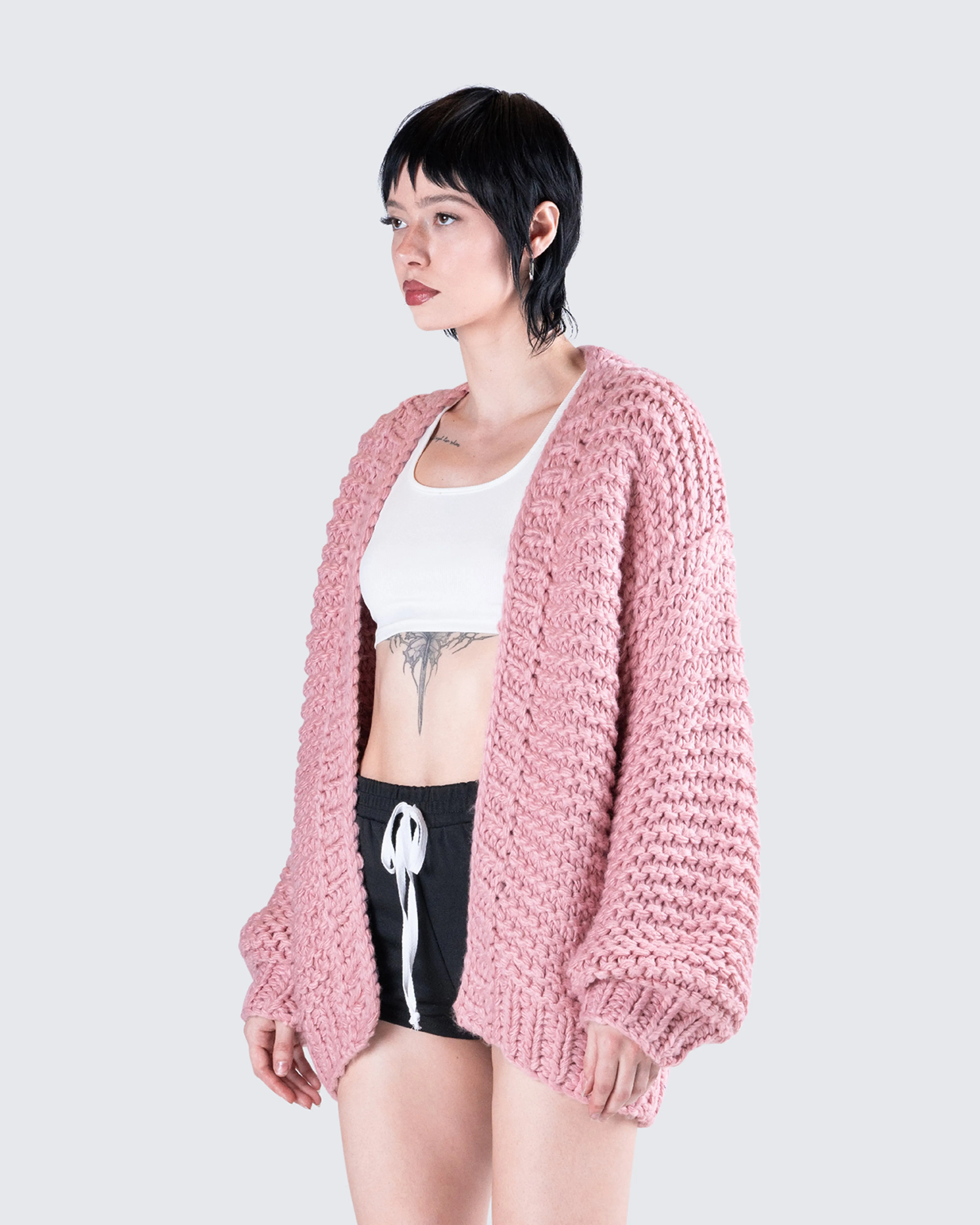 Blaise Pink Chunky Hand Knit Cardigan sold by Finesse product image thumbnail 5