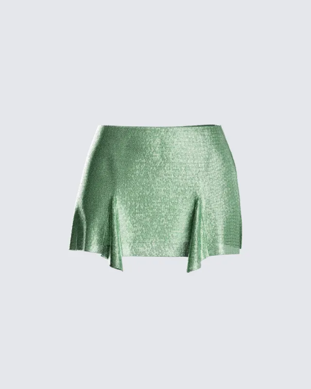 Lula Green Rhinestone Mini Skirt sold by Finesse