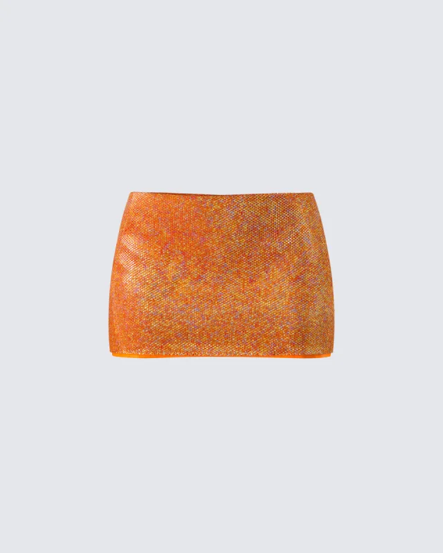 Alyah Orange Rhinestone Micro Mini Skirt sold by Finesse