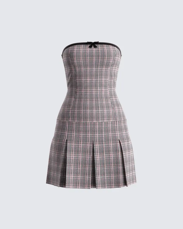 Marge Houndstooth Pleat Mini Dress sold by Finesse