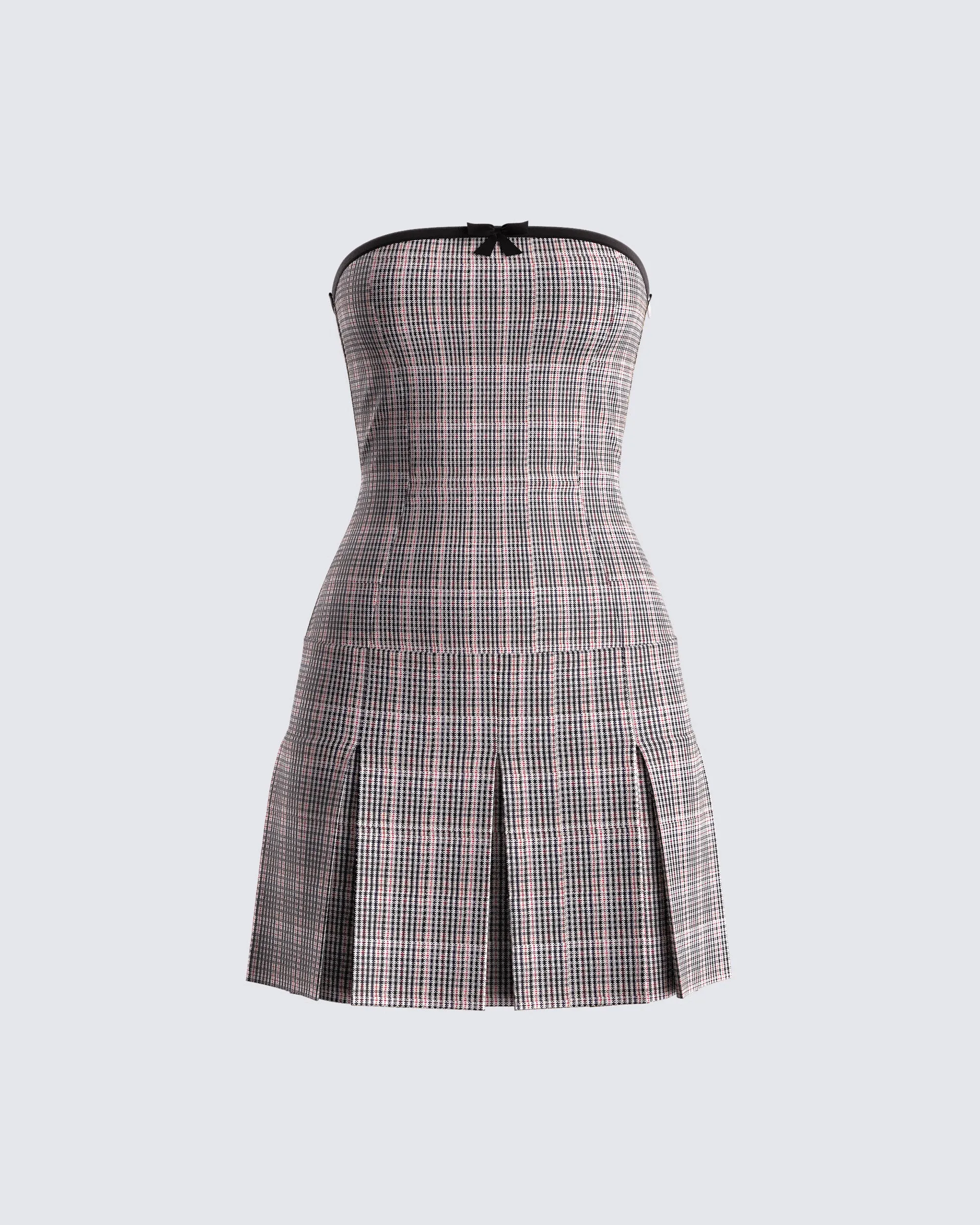 Marge Houndstooth Pleat Mini Dress sold by Finesse