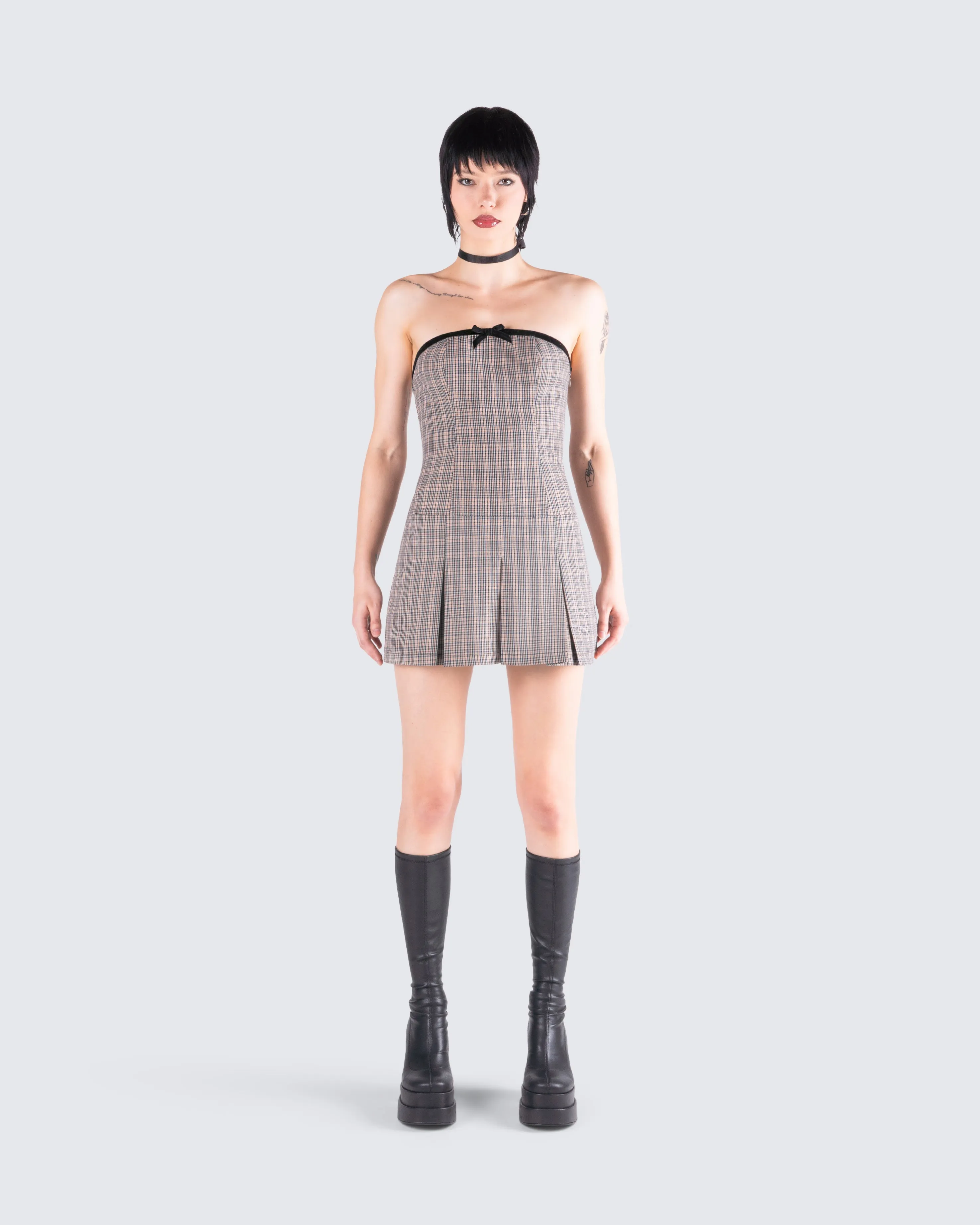 Marge Houndstooth Pleat Mini Dress sold by Finesse product image thumbnail 4