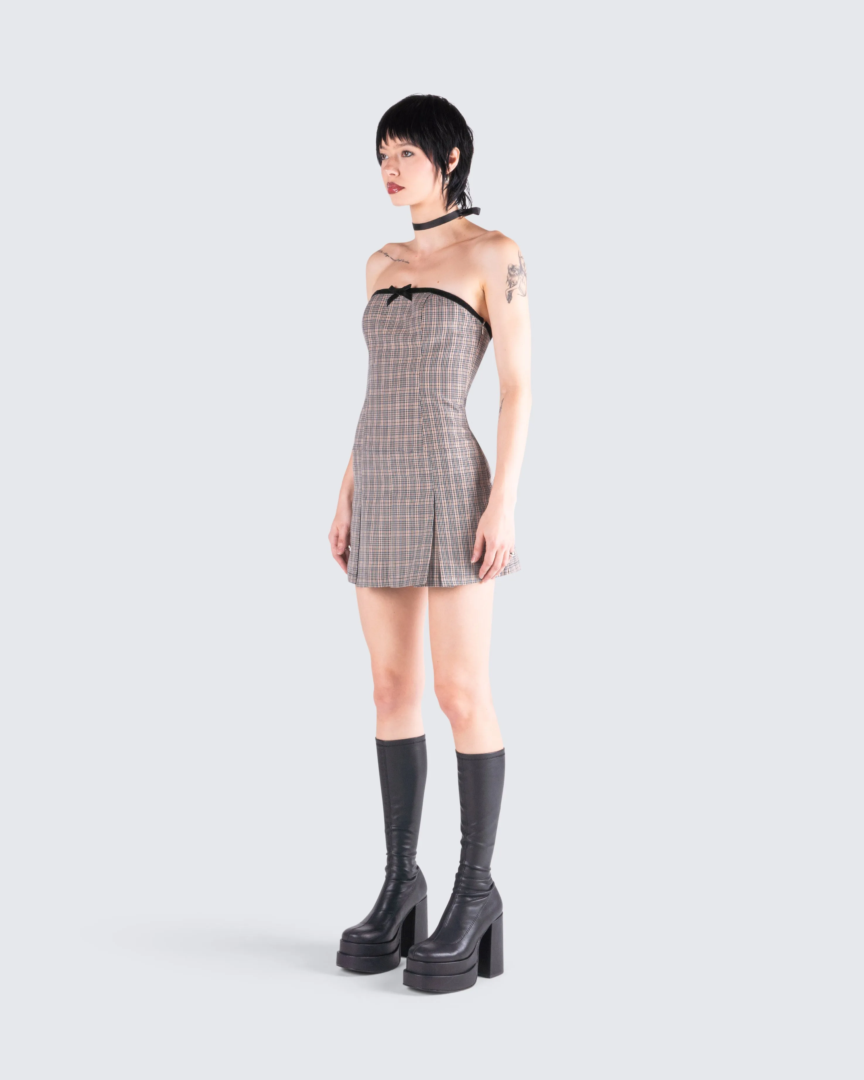 Marge Houndstooth Pleat Mini Dress sold by Finesse product image thumbnail 5