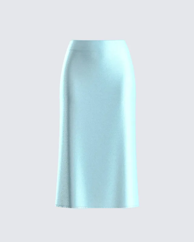 Florie Aqua Satin Midi Skirt sold by Finesse