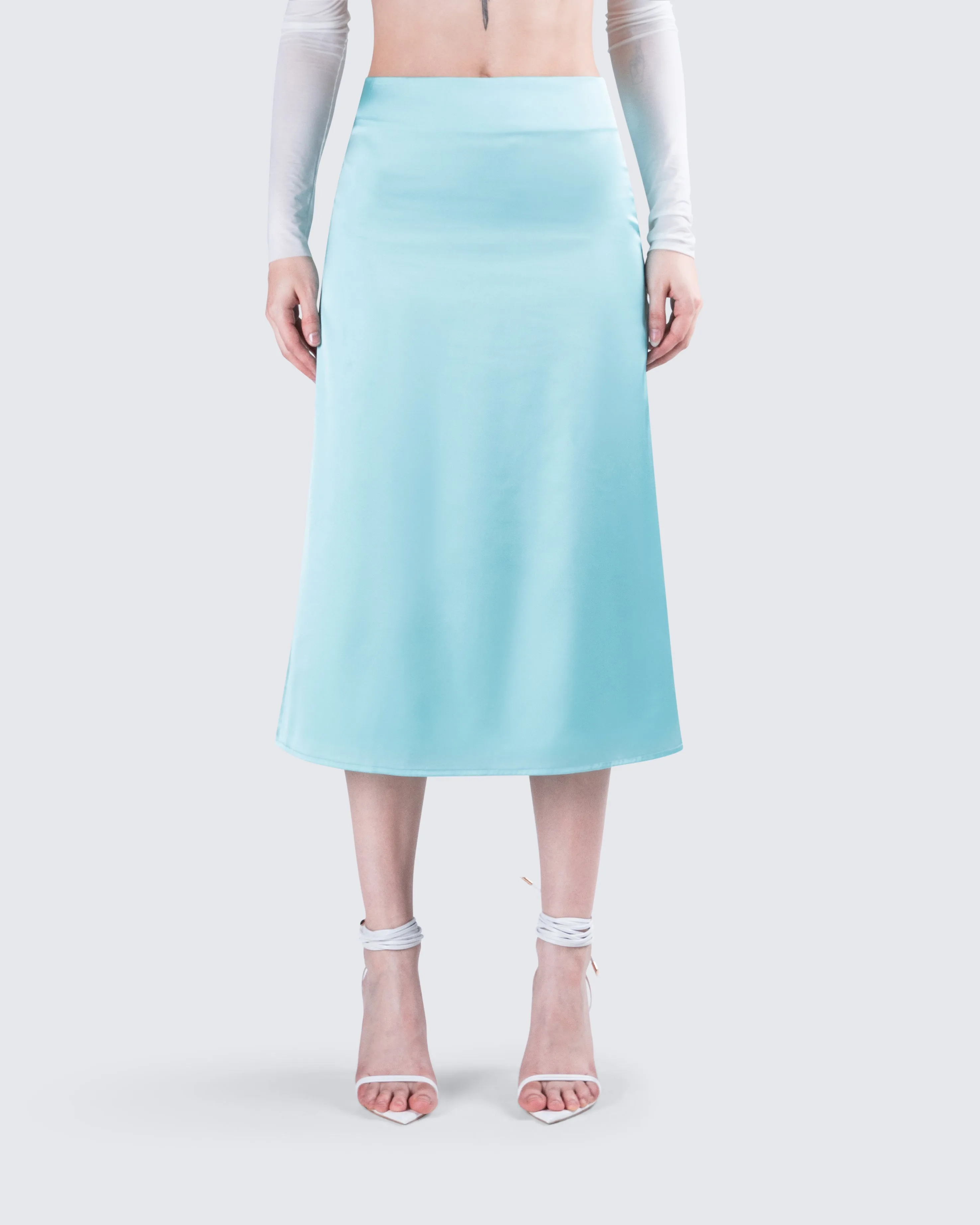 Florie Aqua Satin Midi Skirt sold by Finesse product image thumbnail 4