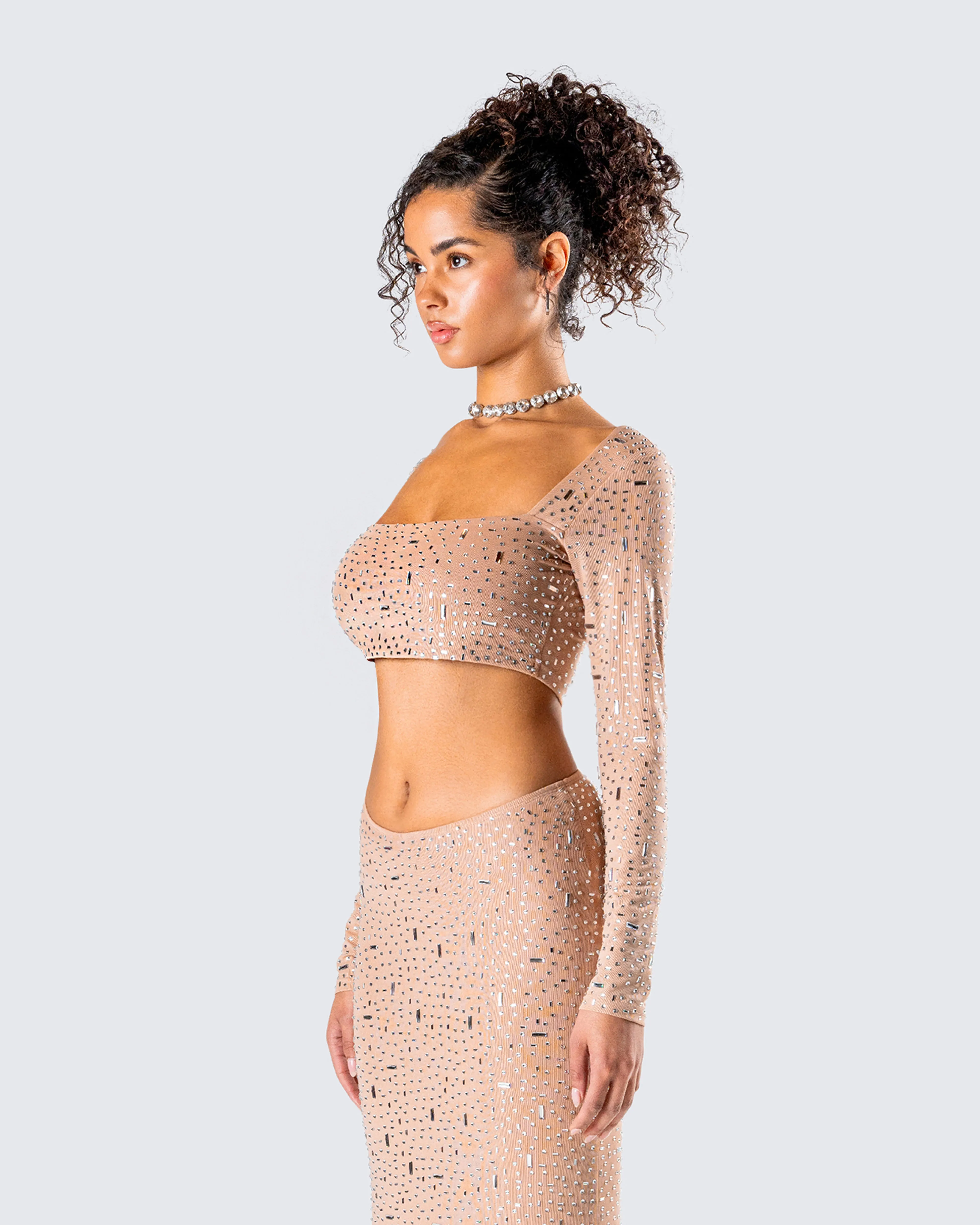 Maze Nude Rhinestone Crop Top sold by Finesse product image thumbnail 5