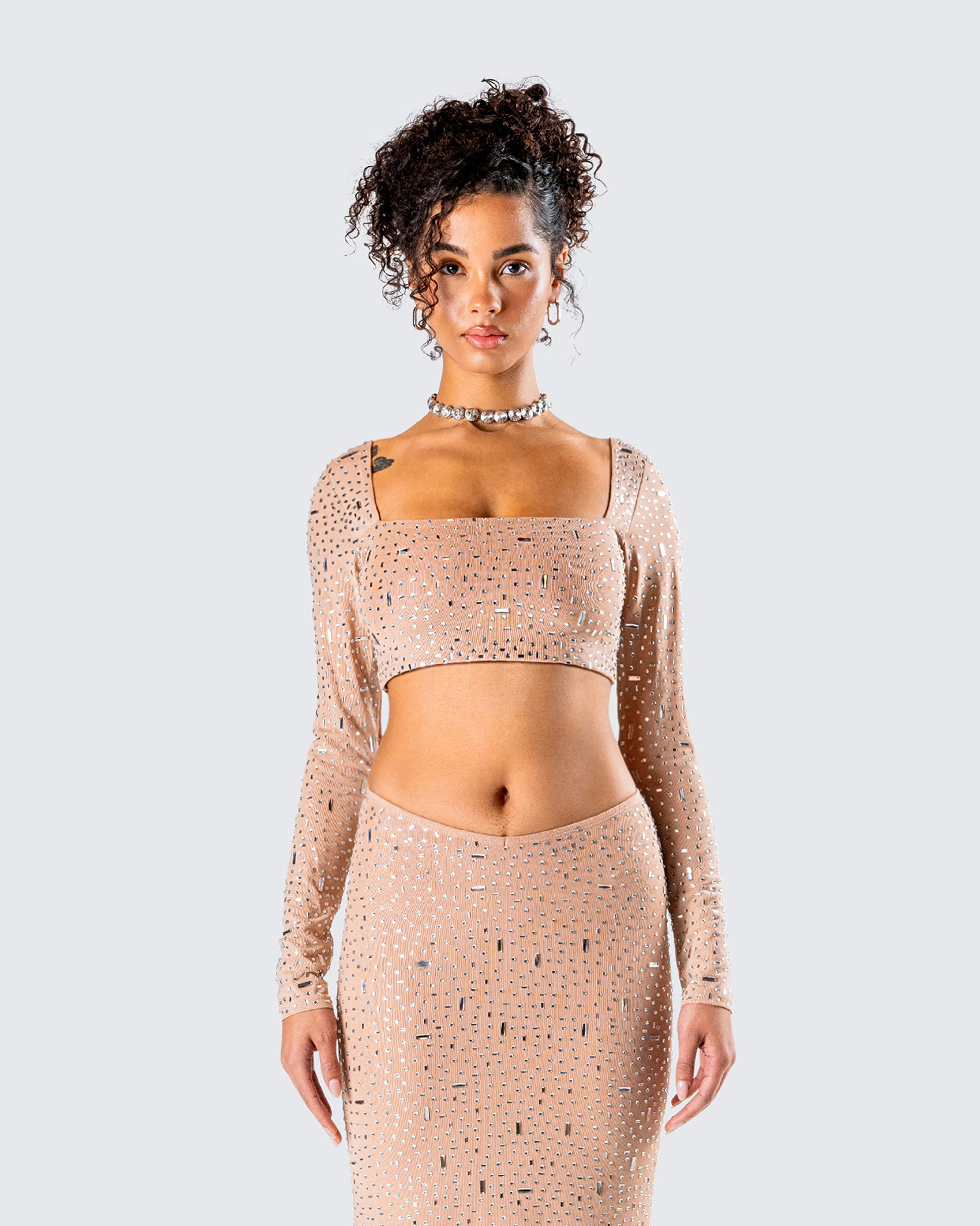 Maze Nude Rhinestone Crop Top sold by Finesse product image thumbnail 4