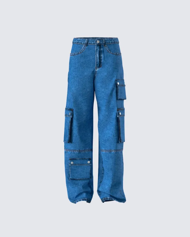 Agnetha Blue Denim Cargo Pant sold by Finesse