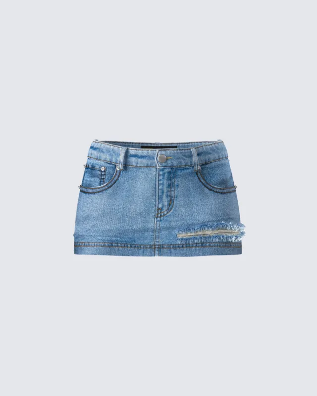 Loria Blue Denim Micro Mini Skirt sold by Finesse