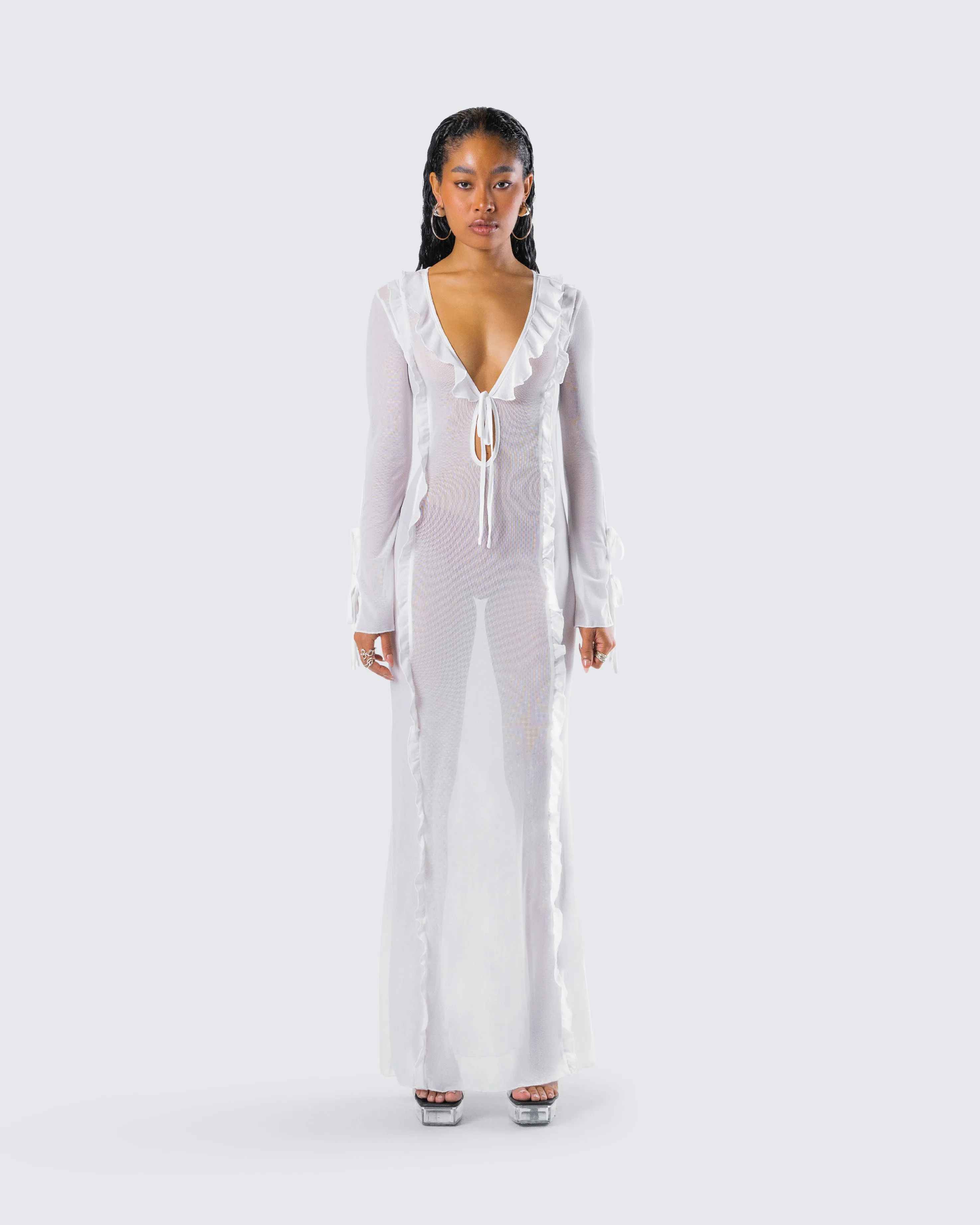 Florence White Mesh Maxi Dress sold by Finesse product image thumbnail 4