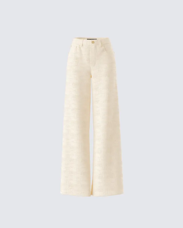 Havanah Ivory Tweed Mid Rise Pant sold by Finesse