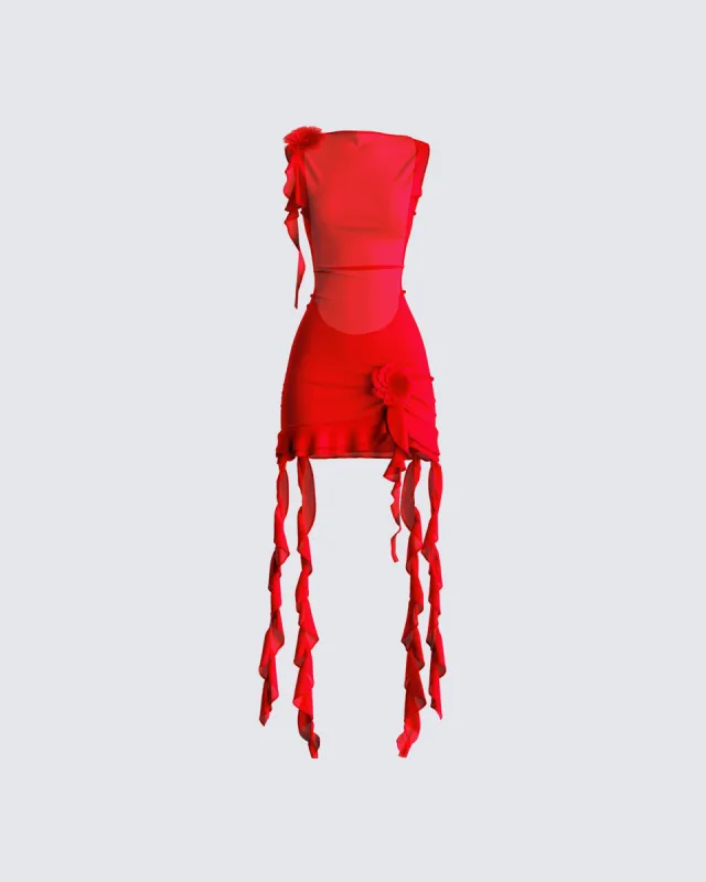 Tiana Red Ruffle Rosette Dress sold by Finesse