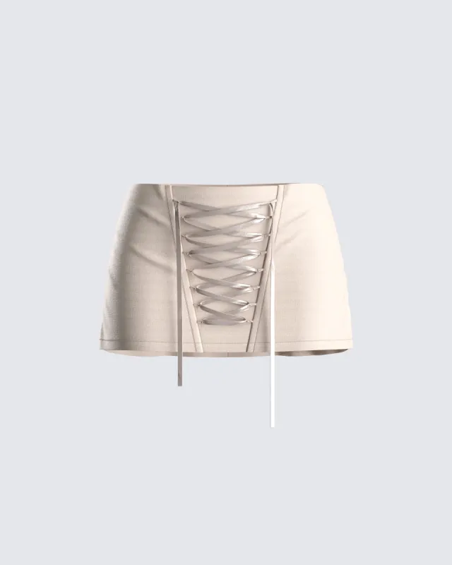 Astrid Taupe Lace Up Mini Skirt sold by Finesse