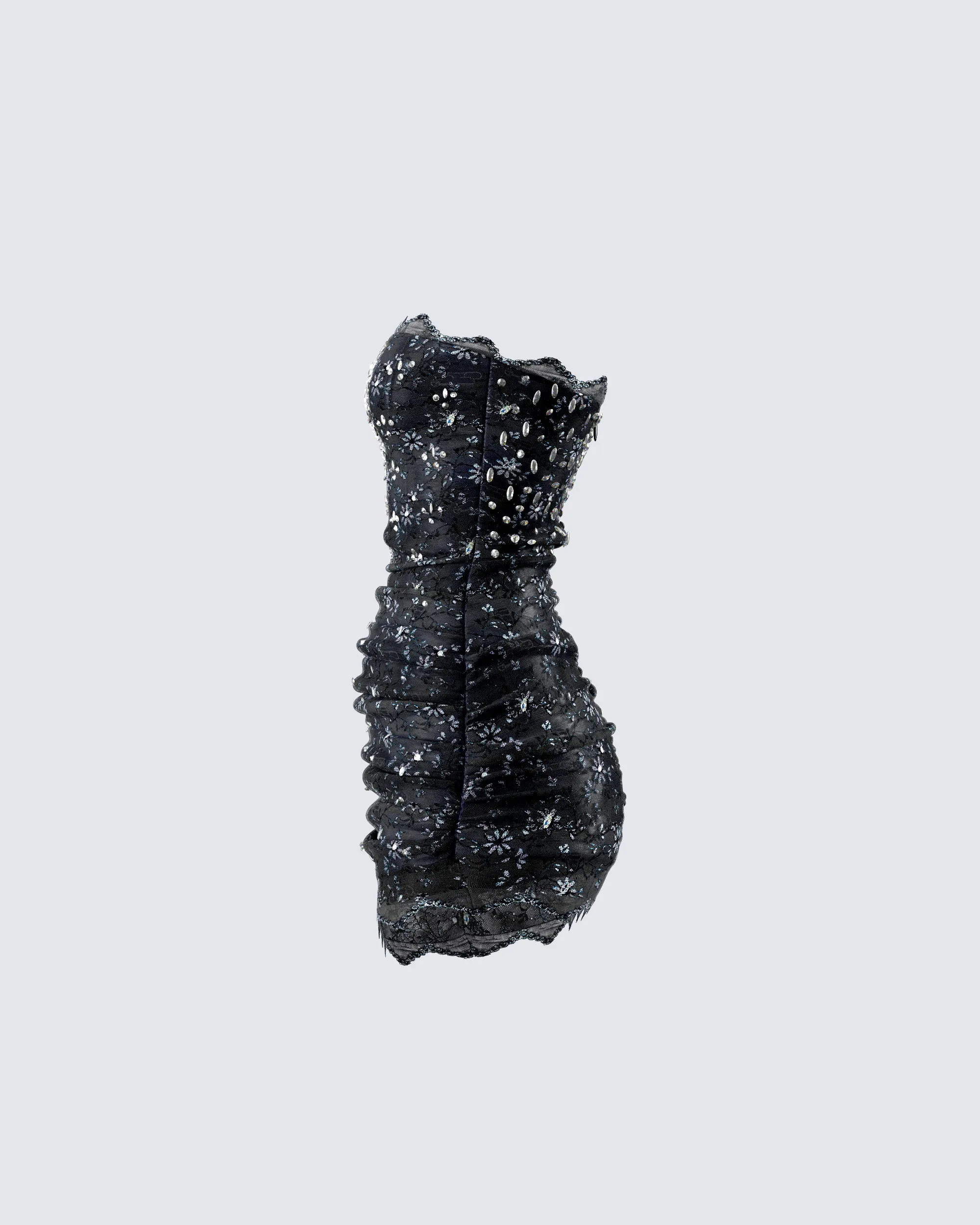Clover Hand Beaded Rhinestone Black Mini Dress sold by Finesse product image thumbnail 2