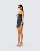 Clover Hand Beaded Rhinestone Black Mini Dress sold by Finesse