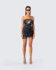 Clover Hand Beaded Rhinestone Black Mini Dress sold by Finesse