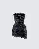 Clover Hand Beaded Rhinestone Black Mini Dress sold by Finesse