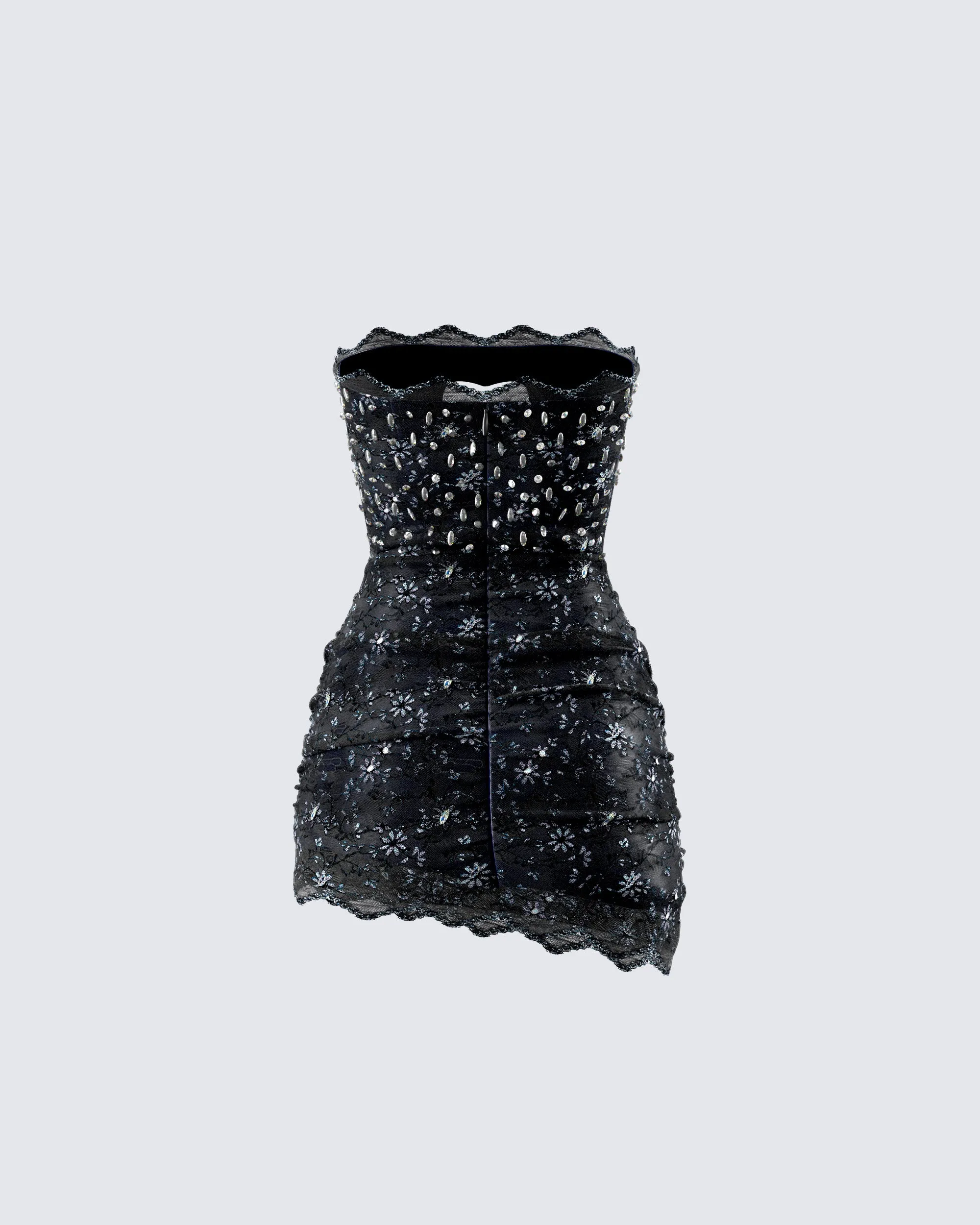 Clover Hand Beaded Rhinestone Black Mini Dress sold by Finesse product image thumbnail 3