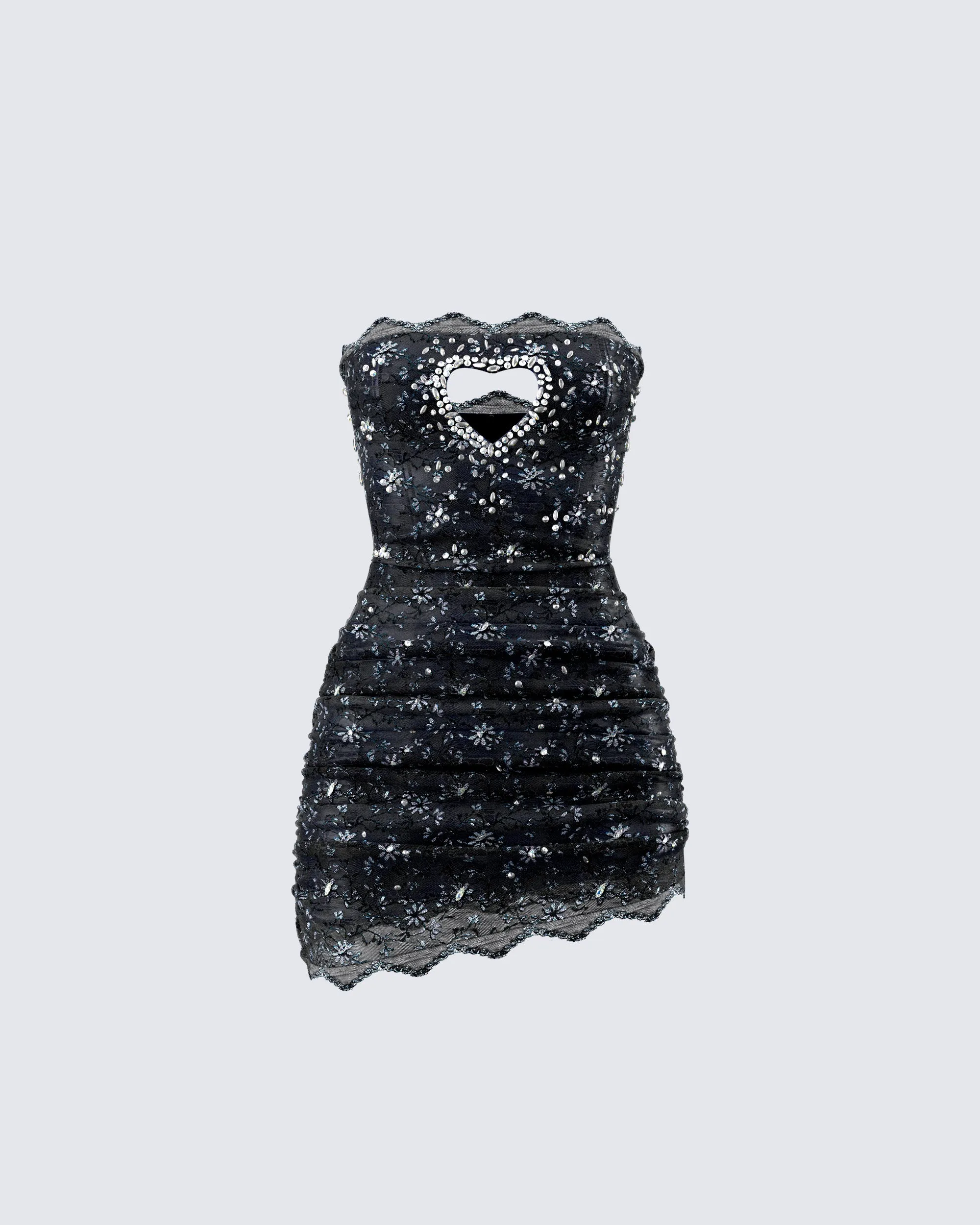 Clover Hand Beaded Rhinestone Black Mini Dress sold by Finesse