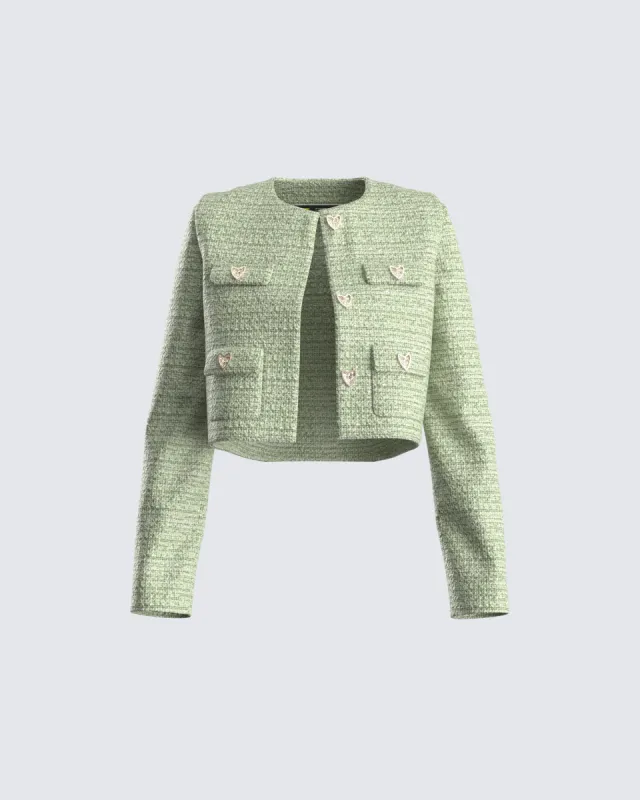 Tess Green Tweed Crop Jacket sold by Finesse
