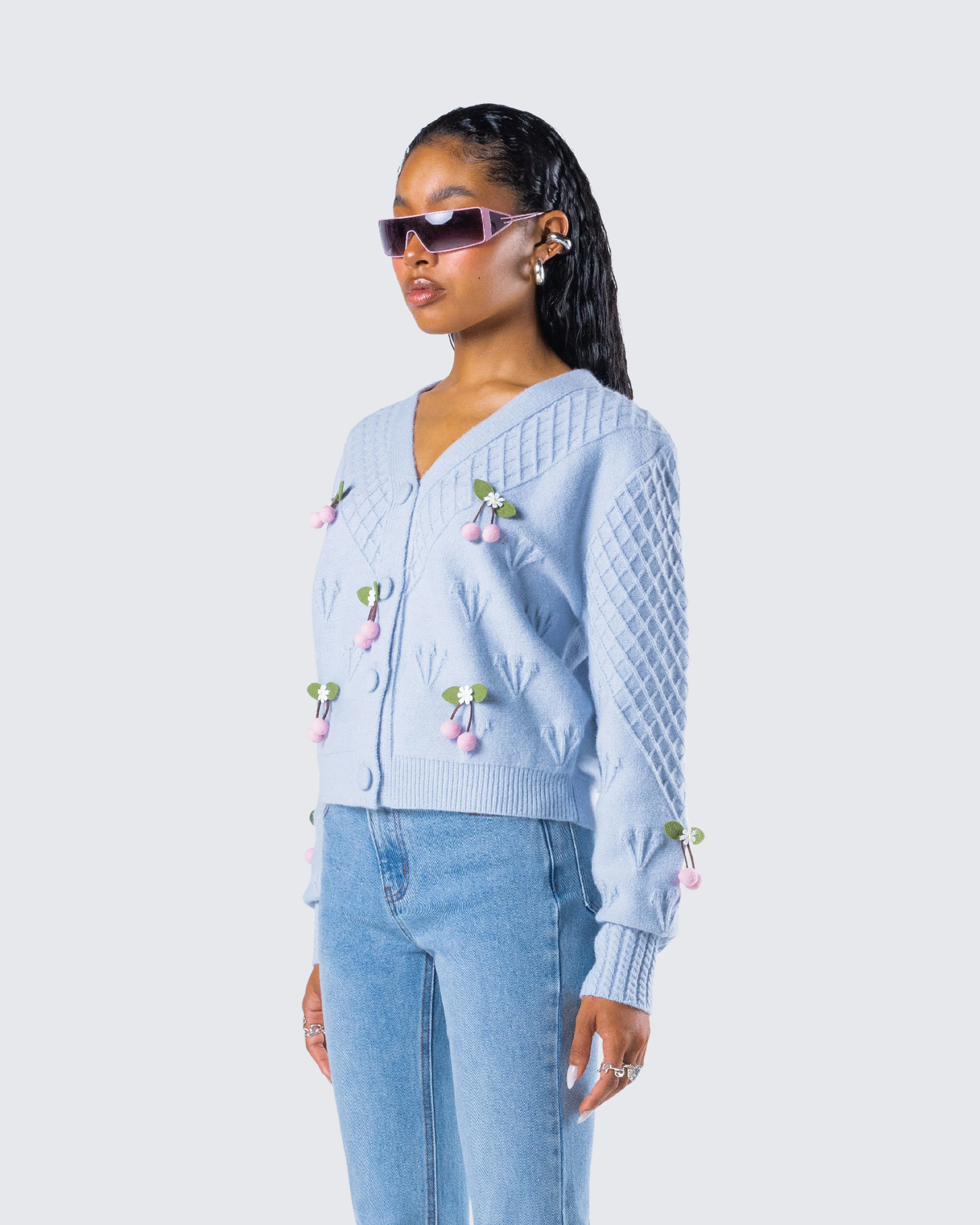 Olea Lavender Cherry Trim Cardigan sold by Finesse product image thumbnail 5