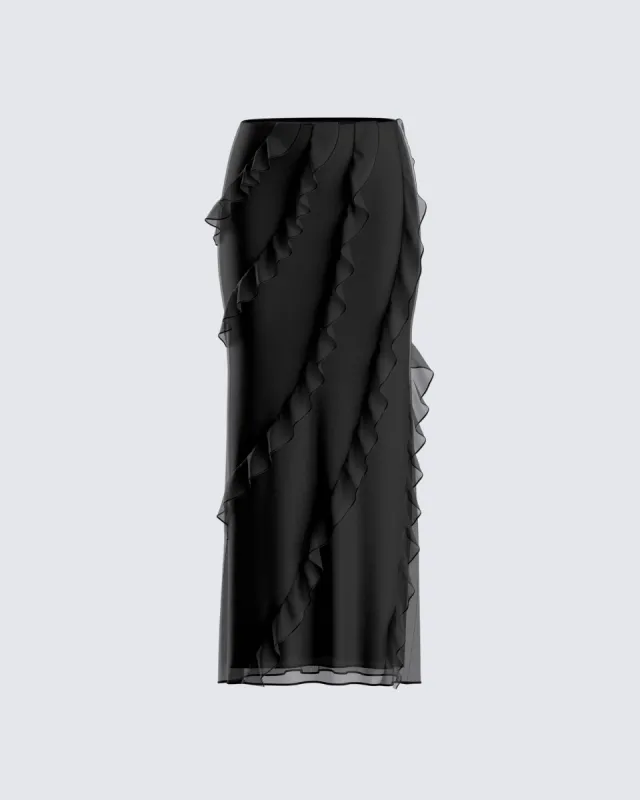 Sissy Black Ruffle Maxi Skirt sold by Finesse