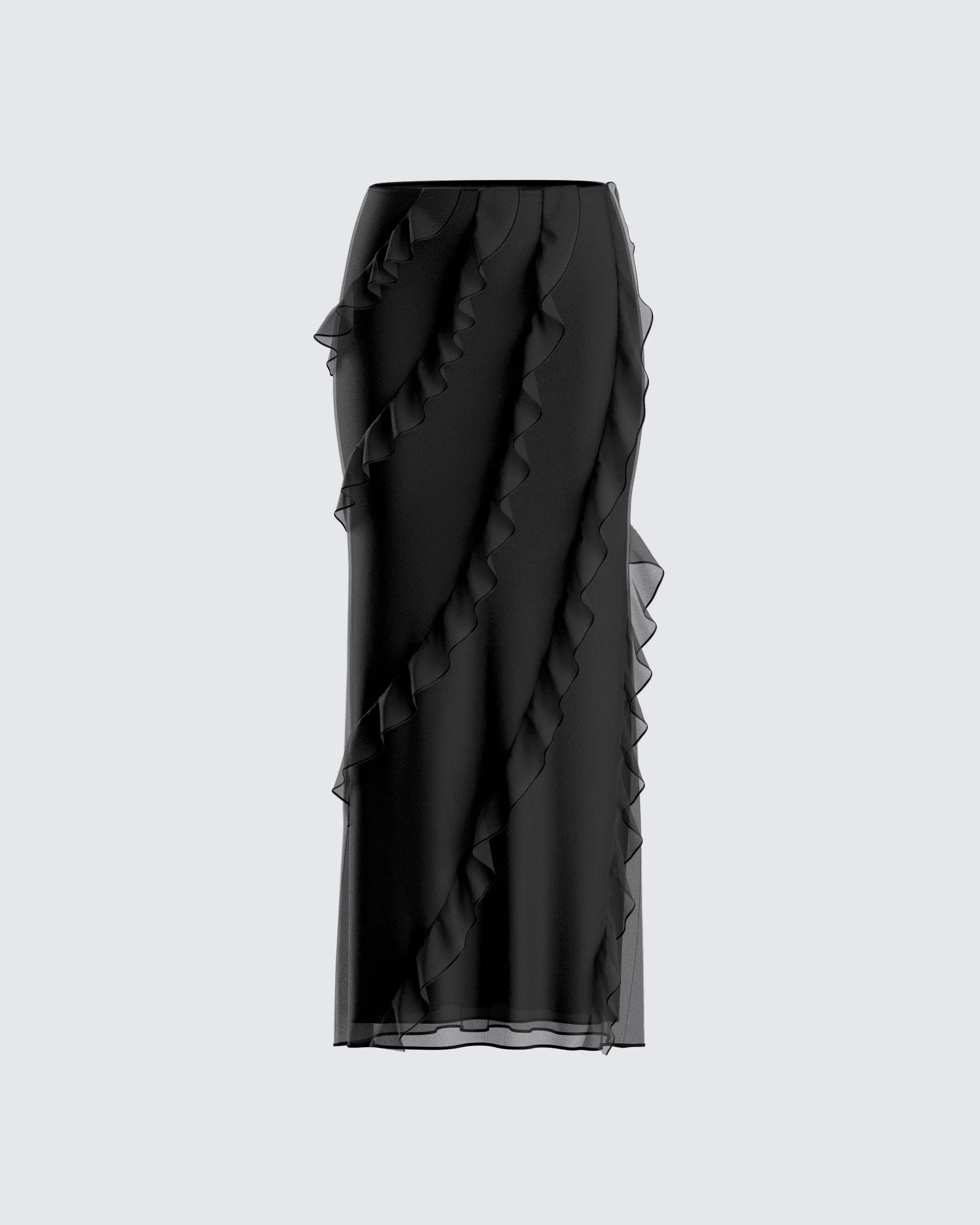 Sissy Black Ruffle Maxi Skirt sold by Finesse