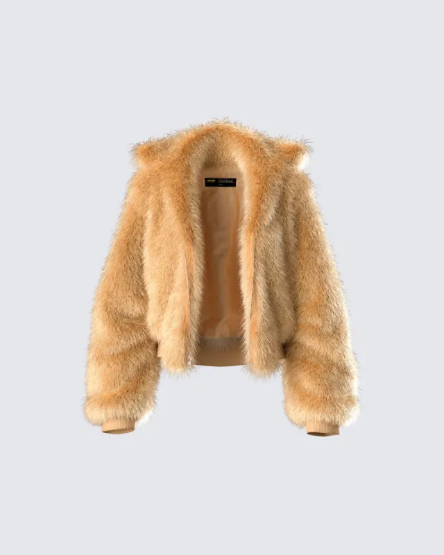 Briar Tan Faux Fur Bomber Jacket sold by Finesse