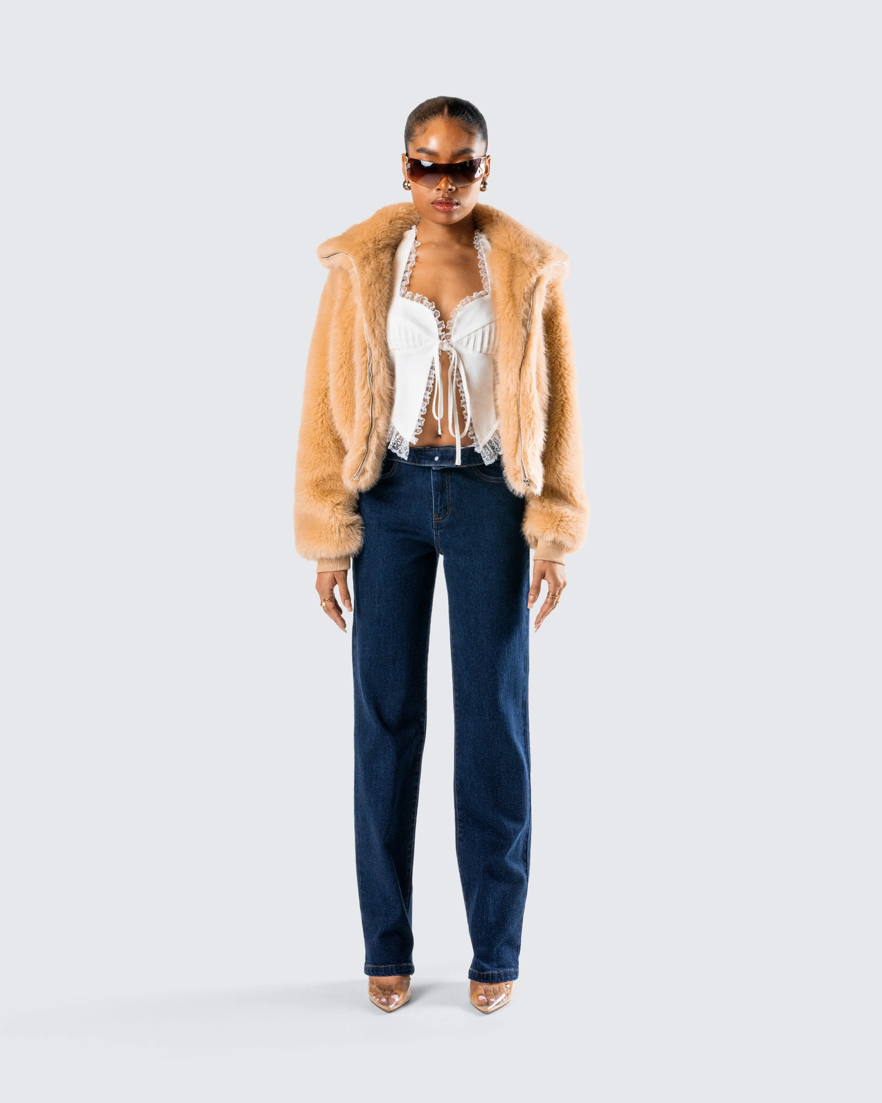 Briar Tan Faux Fur Bomber Jacket sold by Finesse product image thumbnail 4