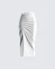 Adely White Shirred Midi Skirt sold by Finesse
