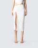 Adely White Shirred Midi Skirt sold by Finesse