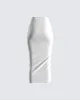 Adely White Shirred Midi Skirt sold by Finesse