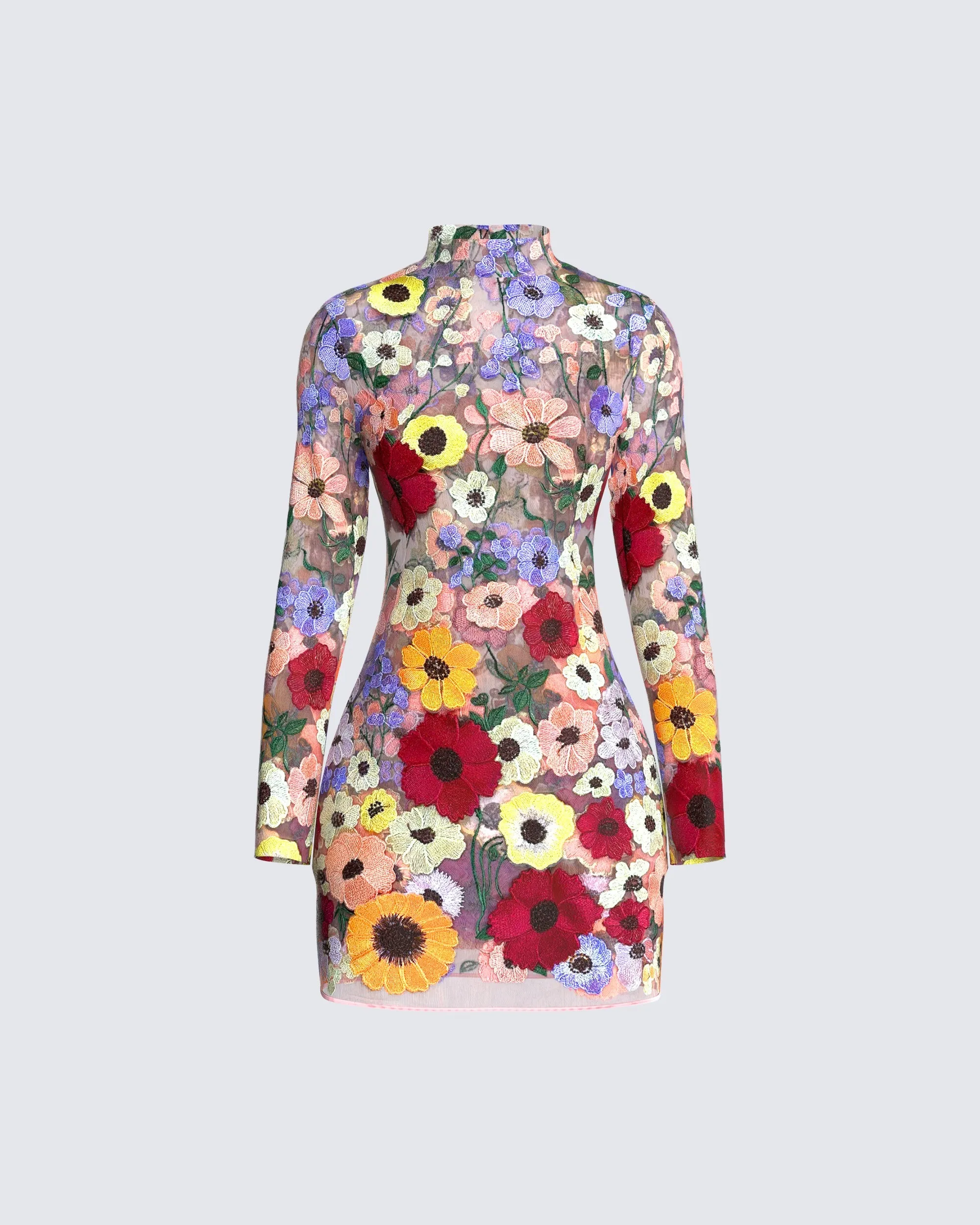 knee length dresses for ladies Pink Floral Mesh Mini Dress main image 1