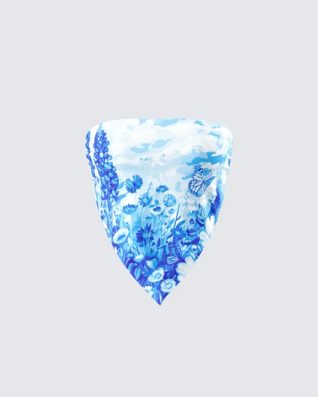 Ahmeira Blue Floral Print Tube Top sold by Finesse