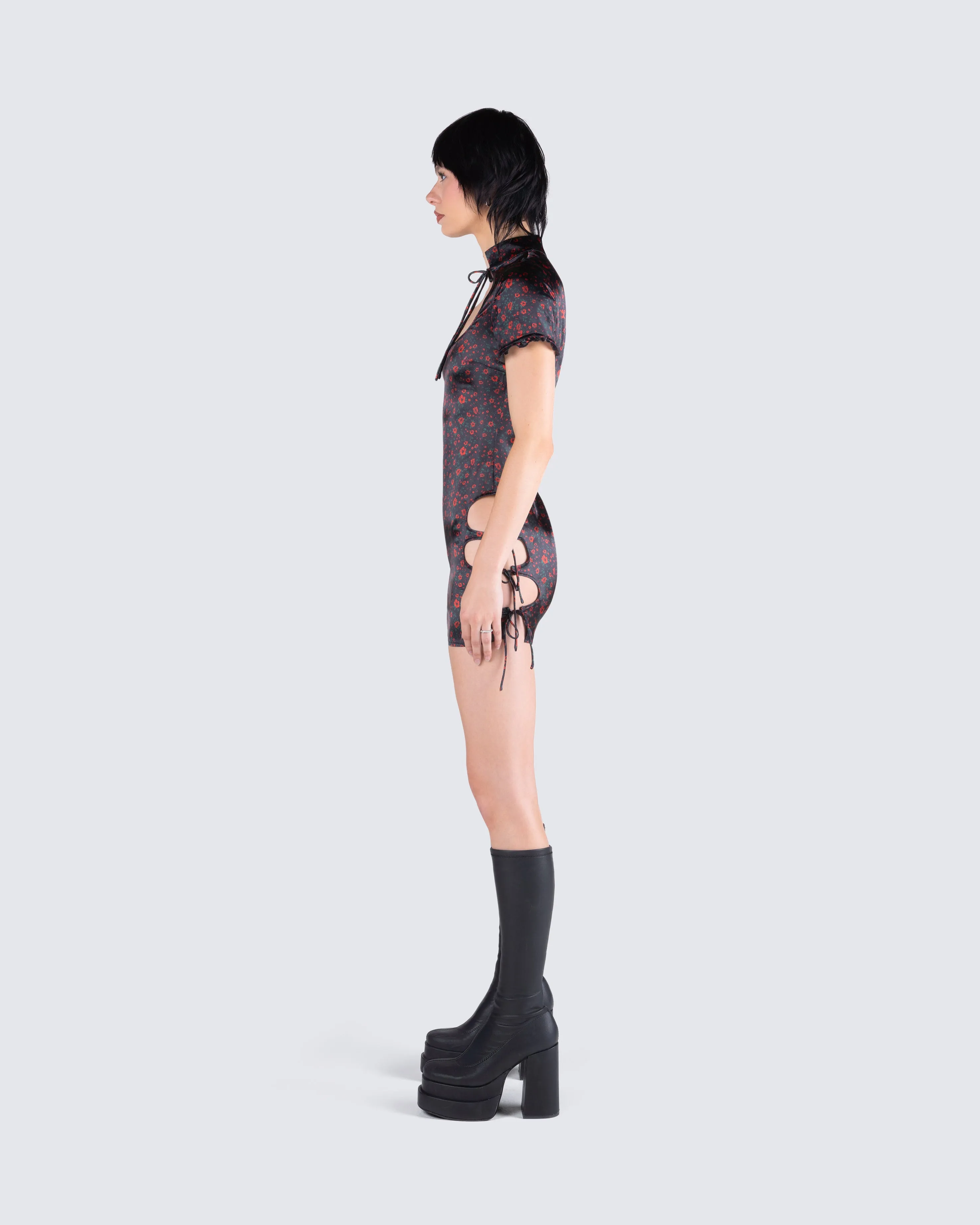 Ivie Black Floral Satin Mini Dress sold by Finesse product image thumbnail 5