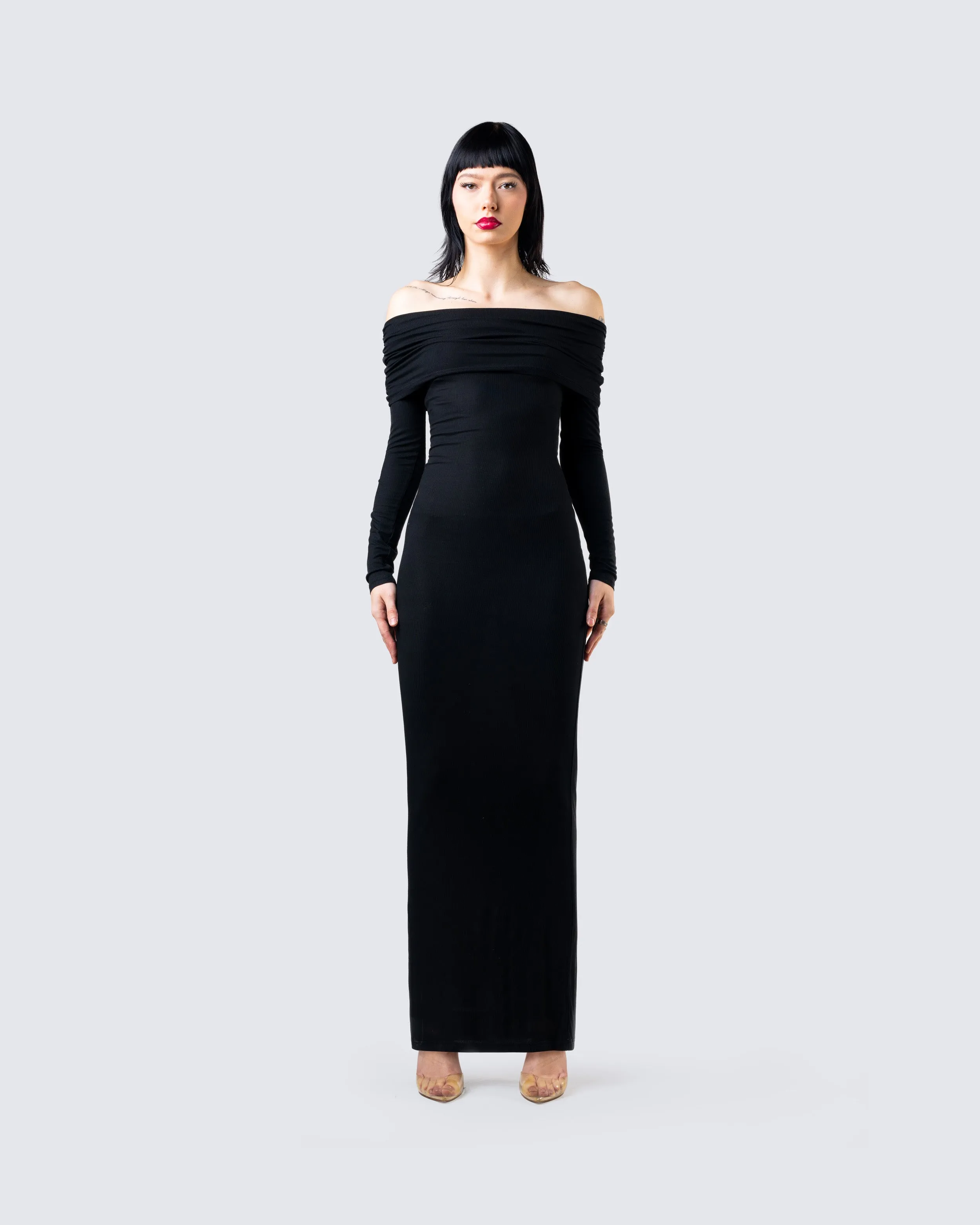 Kyan Black Off Shoulder Maxi Dress sold by Finesse product image thumbnail 4