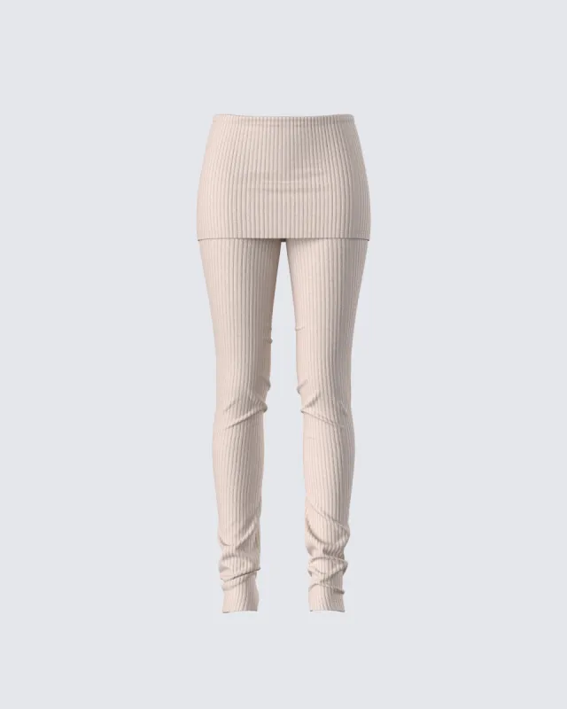 Myka Beige Rib Foldover Legging sold by Finesse