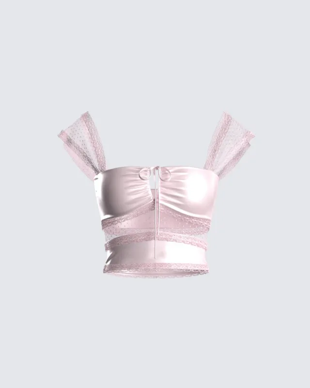 Orana Pink Satin Tie Top sold by Finesse