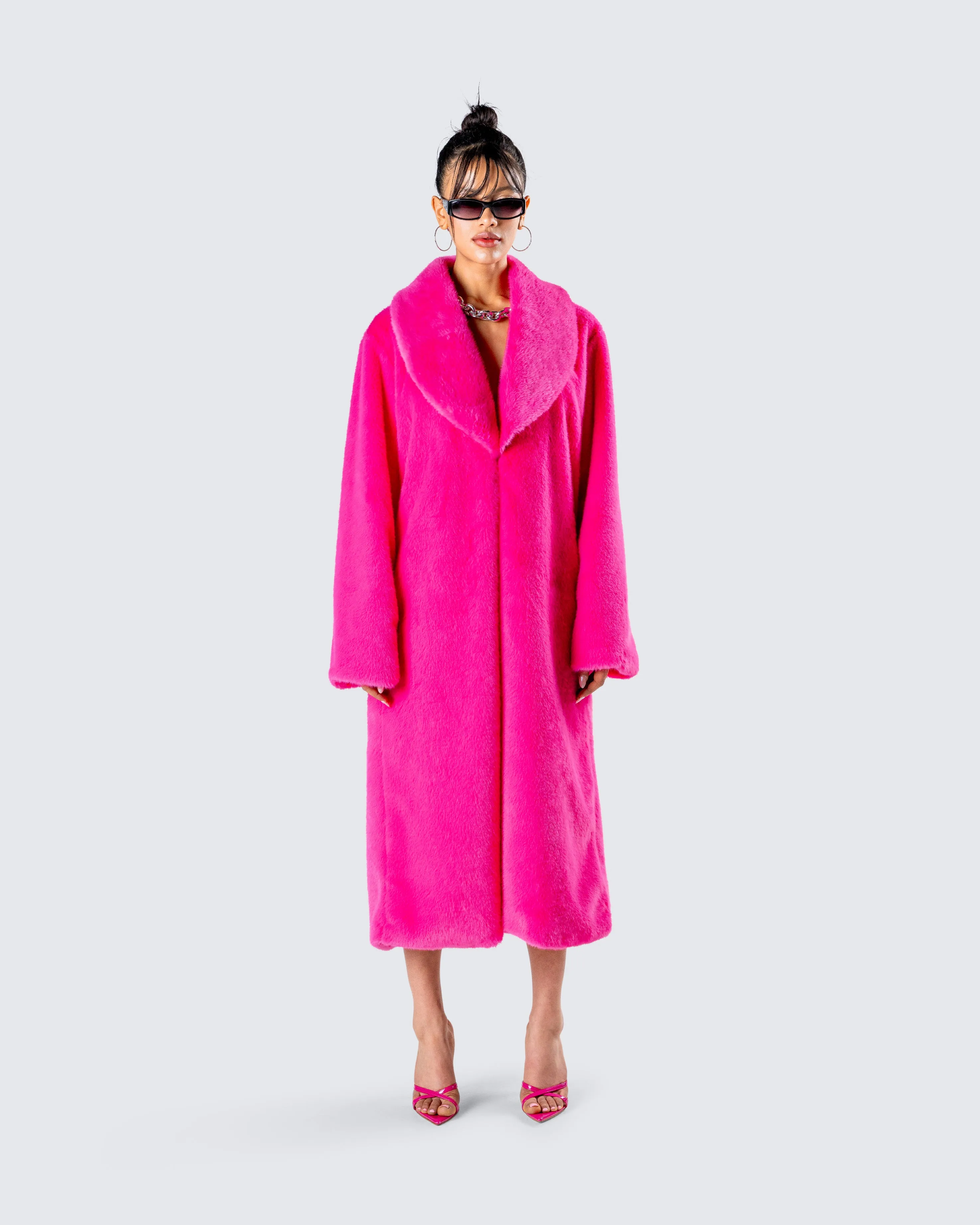 Dorinne Hot Pink Vegan Fur Coat sold by Finesse product image thumbnail 4