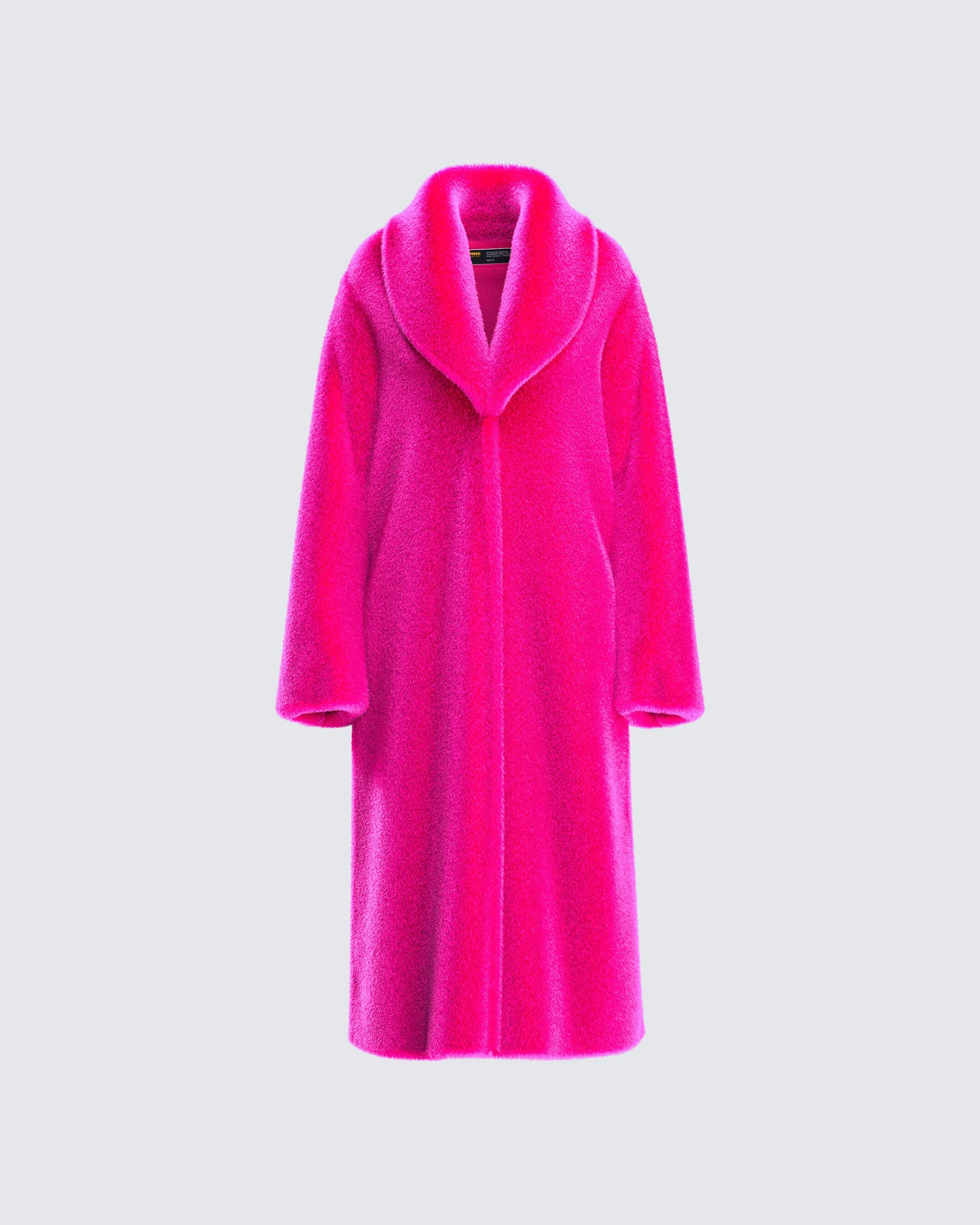 Dorinne Hot Pink Vegan Fur Coat sold by Finesse