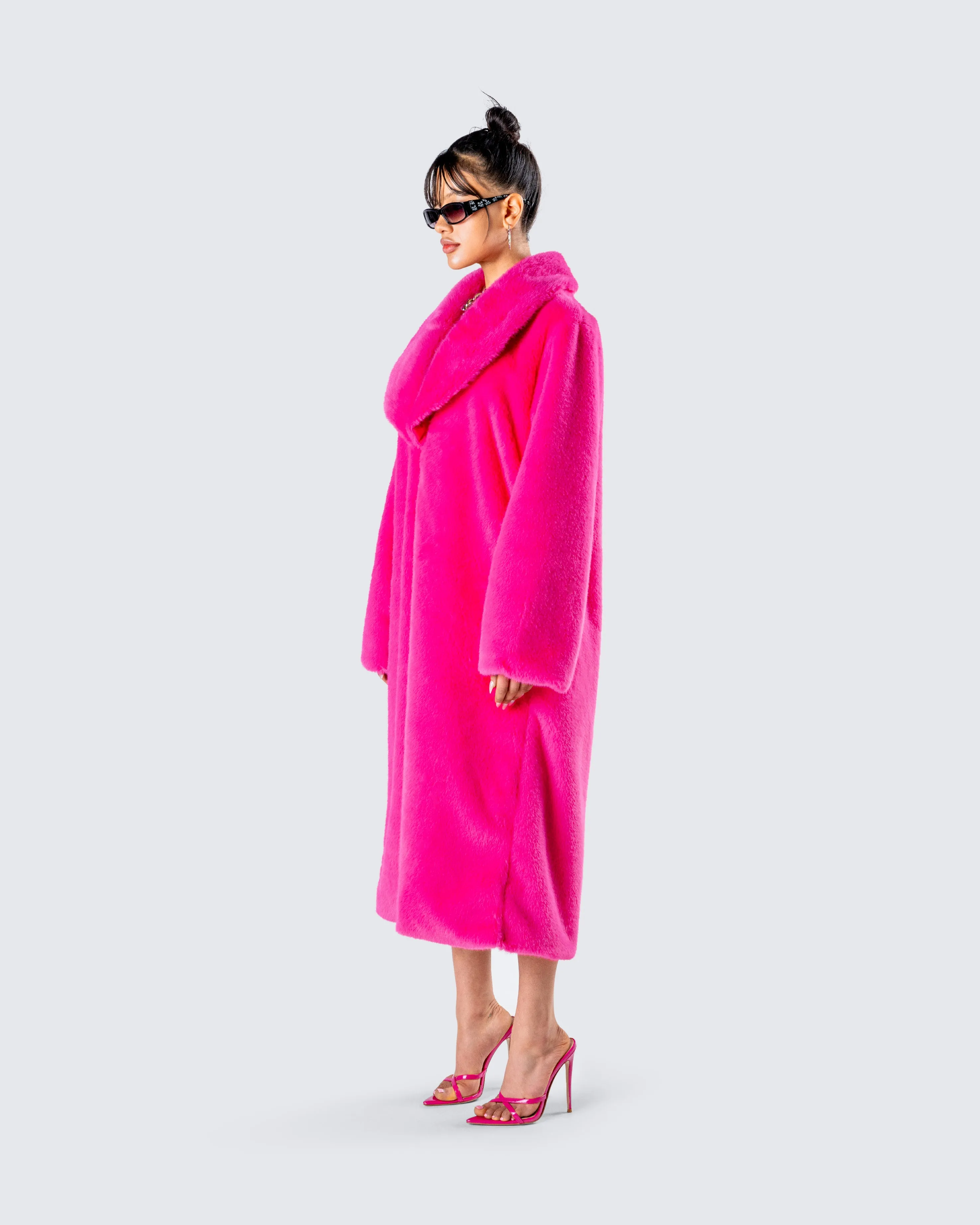 Dorinne Hot Pink Vegan Fur Coat sold by Finesse product image thumbnail 5