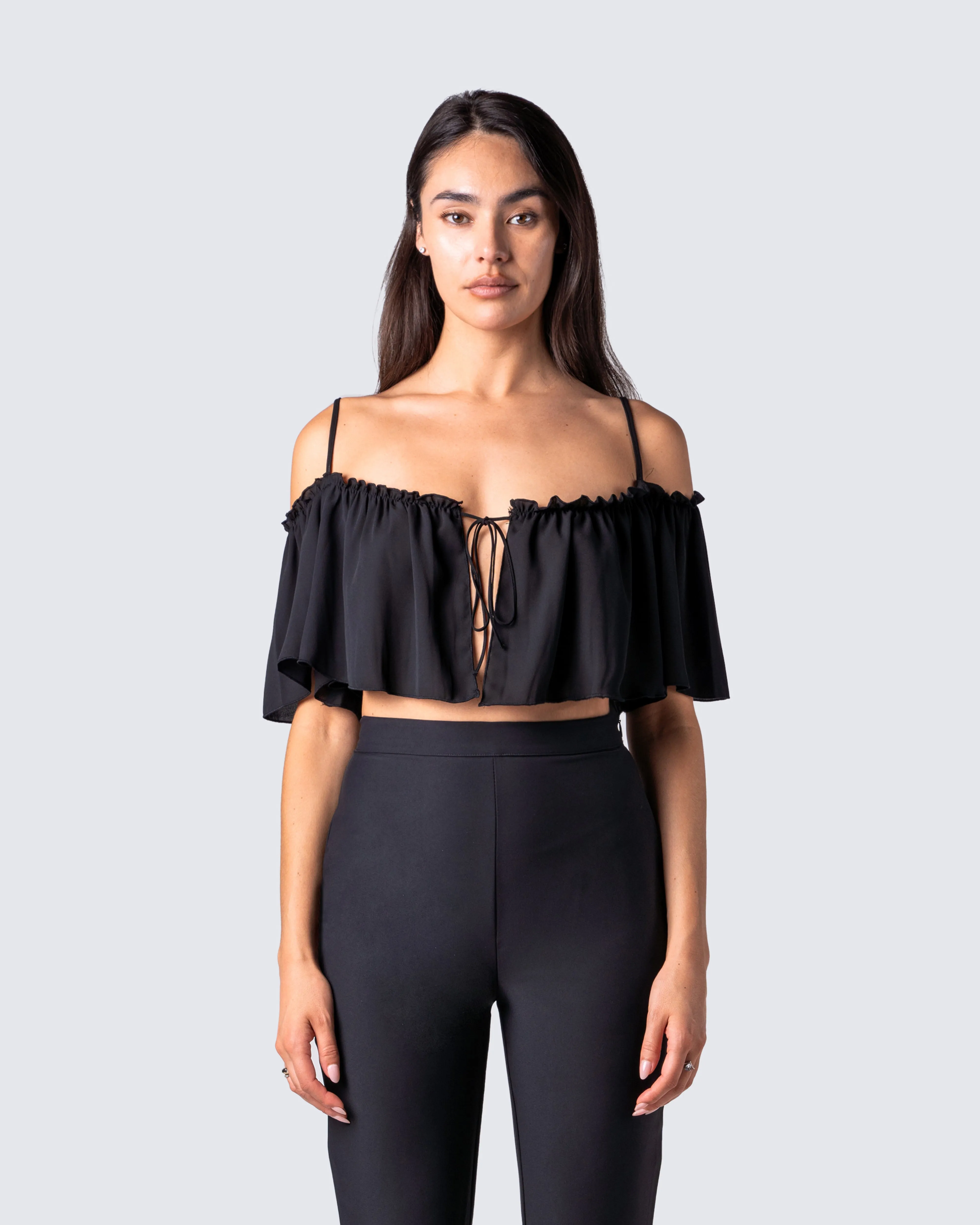 Catalina Black Chiffon Ruffle Top sold by Finesse product image thumbnail 4