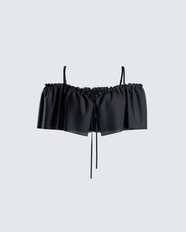 Catalina Black Chiffon Ruffle Top sold by Finesse