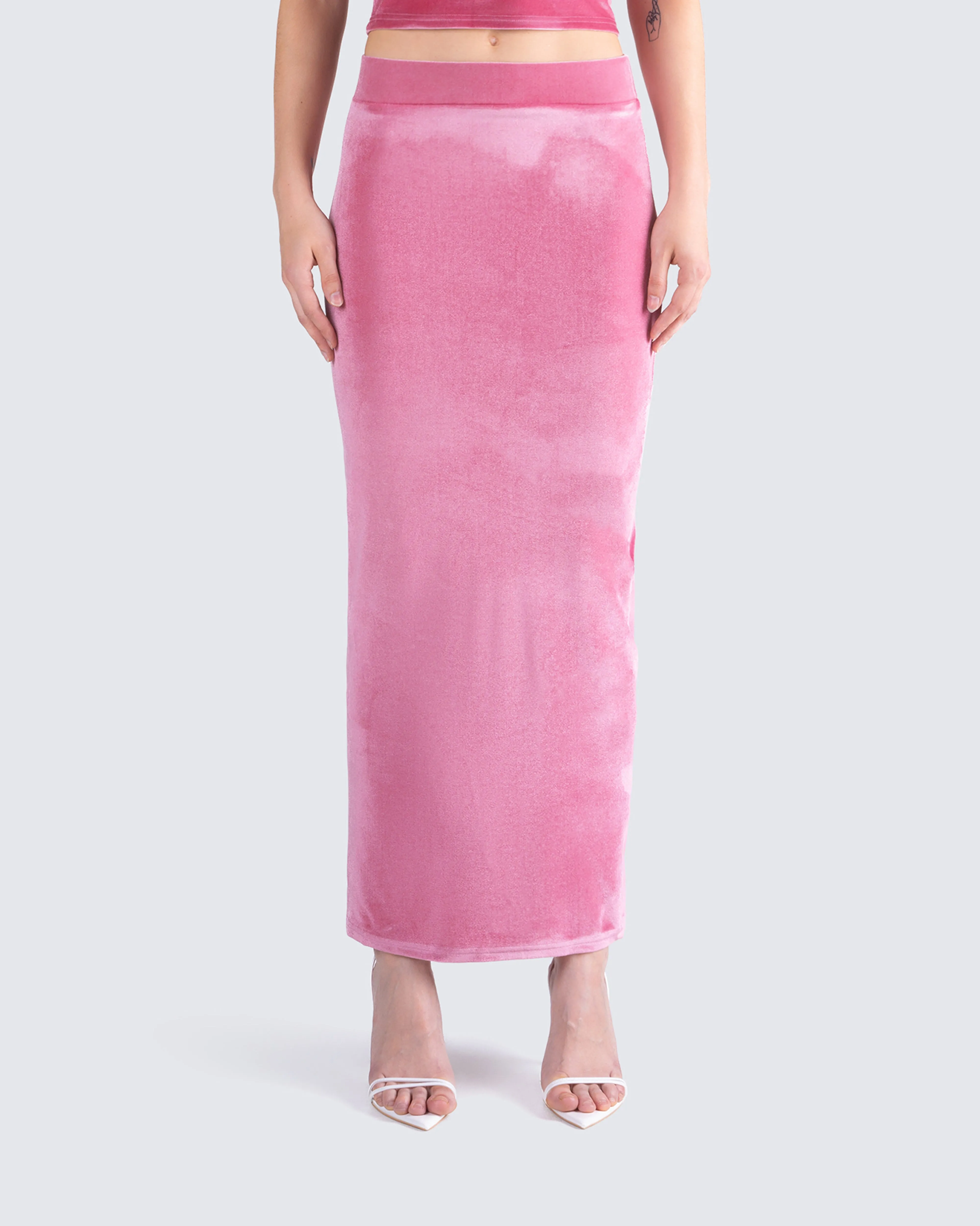 Ayla Pink Velvet Maxi Skirt sold by Finesse product image thumbnail 4