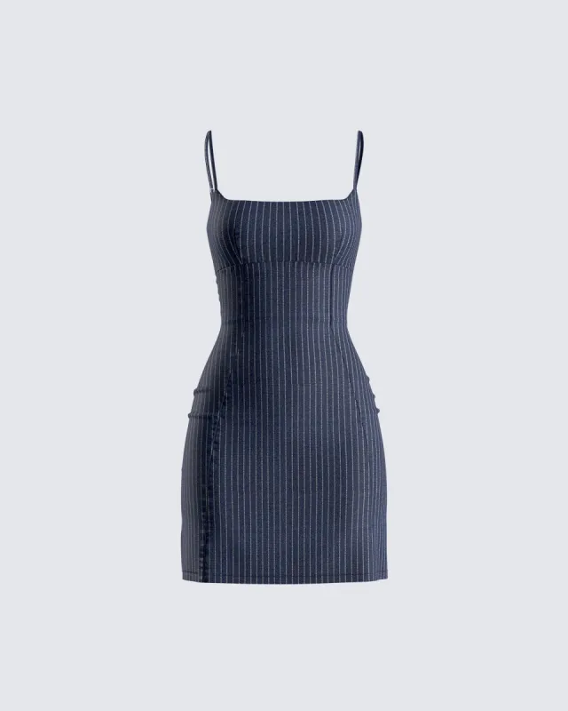 Suzanne Navy Pinstripe Mini Dress sold by Finesse