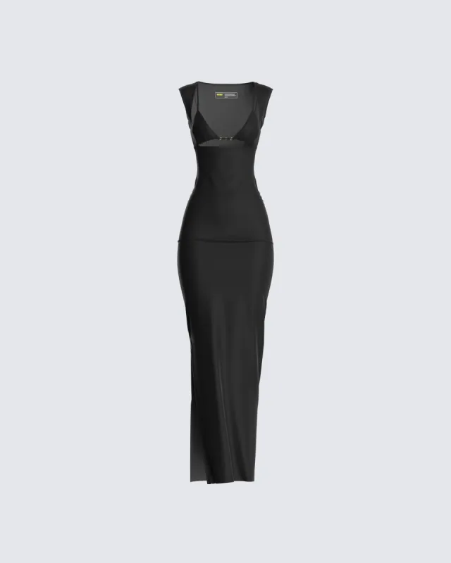 Jett Black Knit Cut Out Maxi Dress sold by Finesse