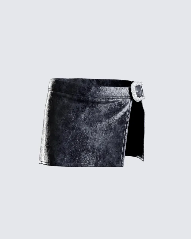 Fern Black Vegan Leather Mini Skirt sold by Finesse