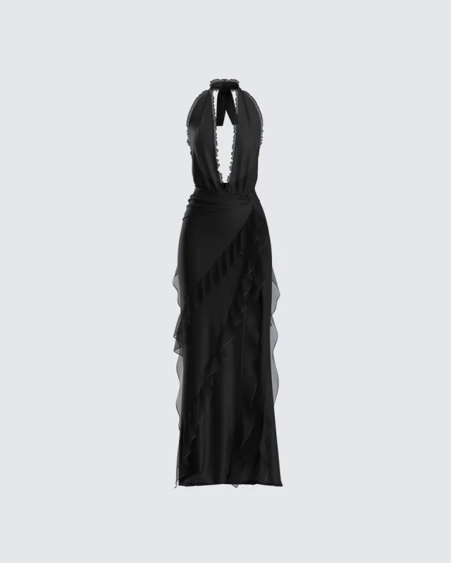 Nandi Black Ruffle Maxi Dress sold by Finesse